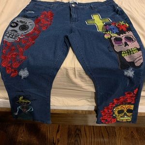 Embroidered day of the dead jeans.